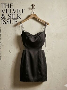 Anna October Vivienne Mini Dress Black Medium Satin Cutout NWT